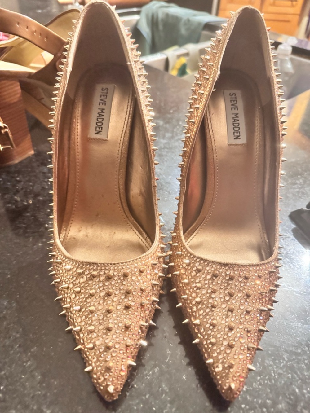 Steve Madden Rose Gold Crystal & Spike Pointed Toe Pumps